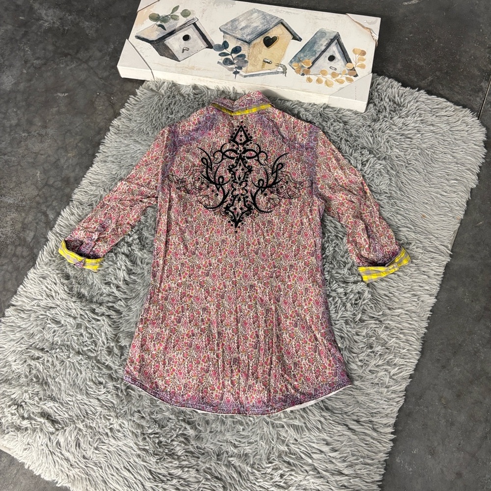 Destined to Roar RR Multicolor Floral Shirt Western Blouse Embroidered Snaps S